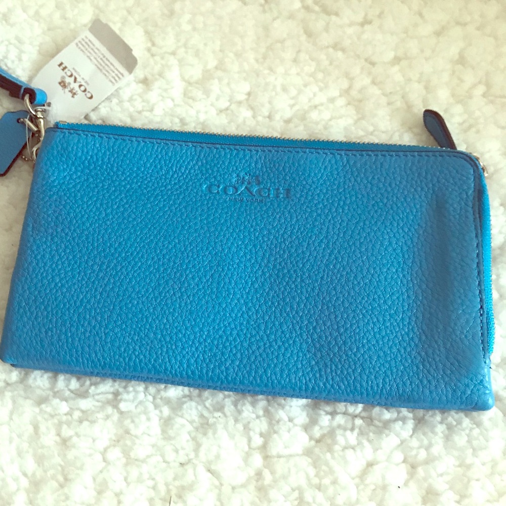 Large Coach pebbled leather double zip wallet